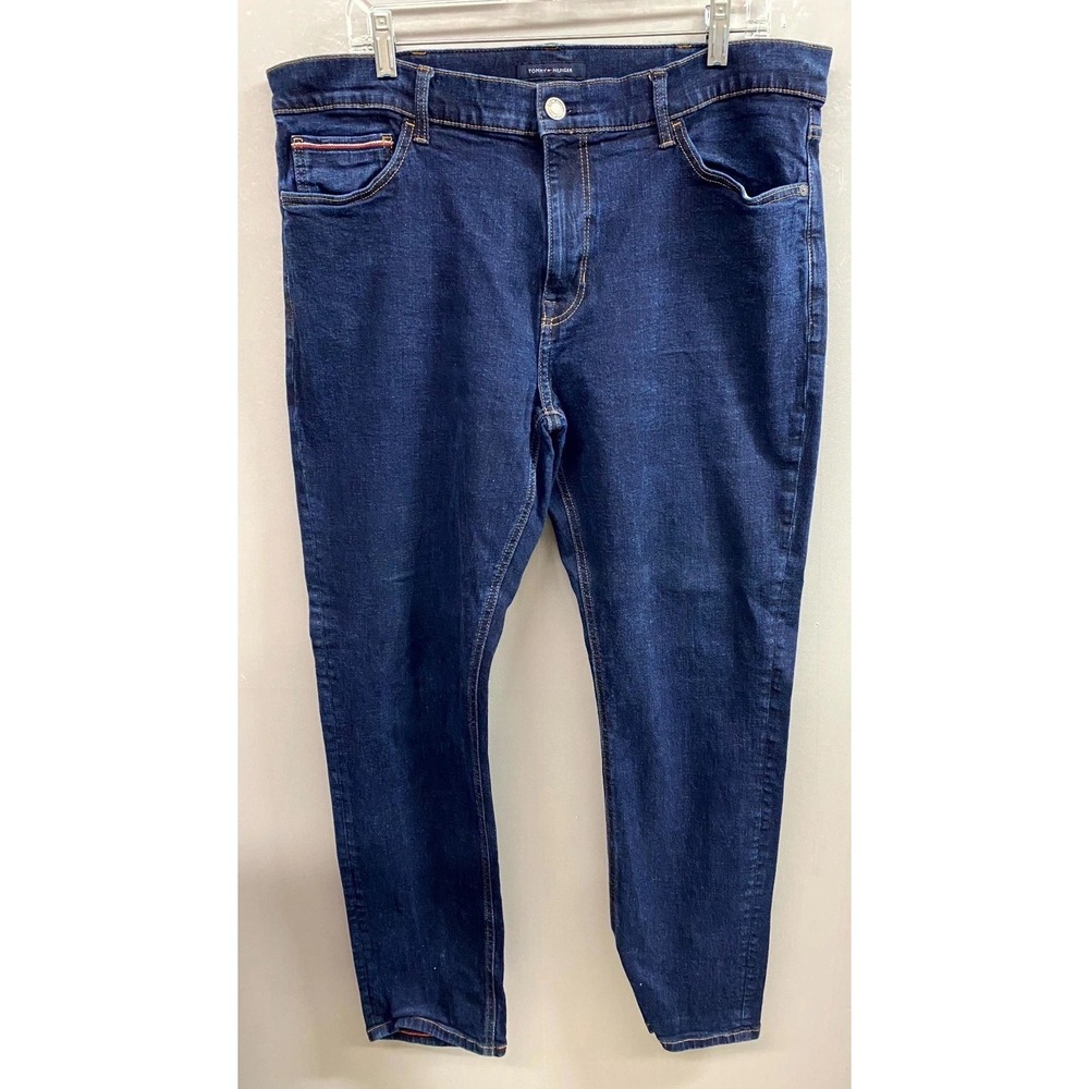 Tommy Hilfiger Jeans Mens 38x32 Blue Dark Wash Denim Cotton Stretch Slim Fit
